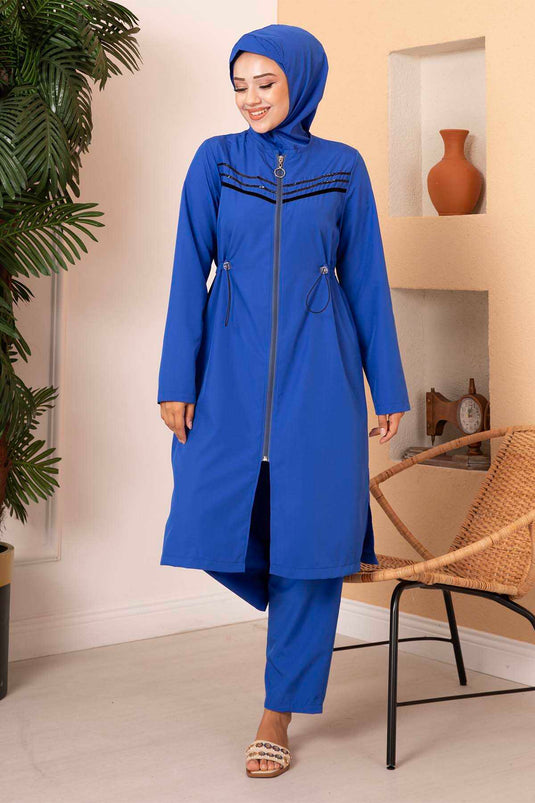 Traje de baño hijab impermeable con detalle de rayas Saks