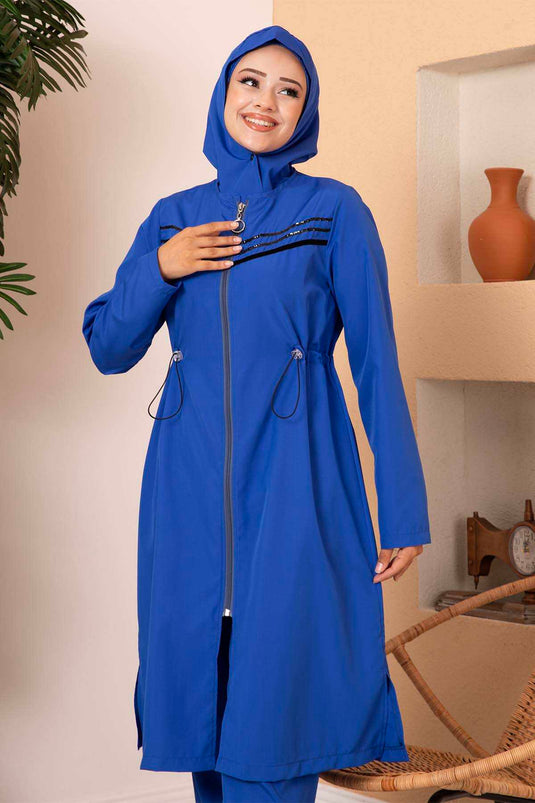 Traje de baño hijab impermeable con detalle de rayas Saks