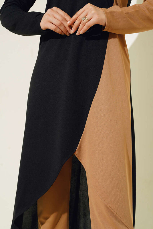 Ensemble Pantalon Tunique Color Block Noir