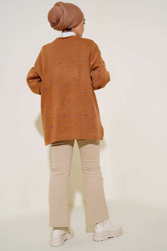 Color Patterned Knit Tunic Latte