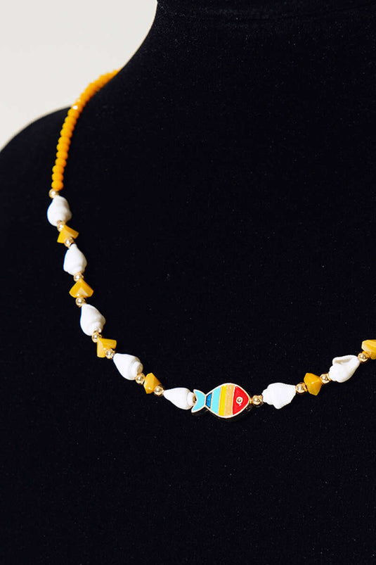 Collier Galets Colorés Moutarde