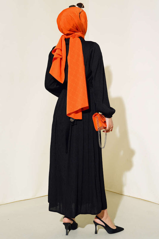 Colorful Buttoned Front Dress Black