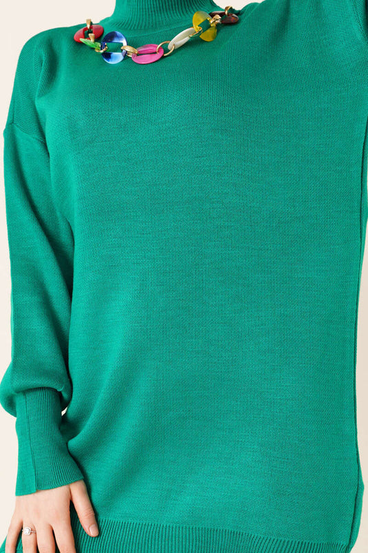 Collier Coloré Détaillé Tricot Double Costume Vert