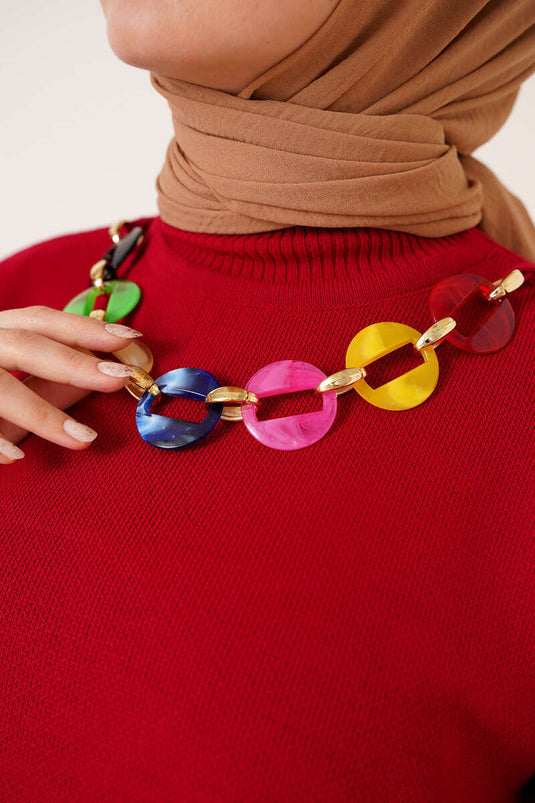 Collier Coloré Tricot Tunique Rouge Claret