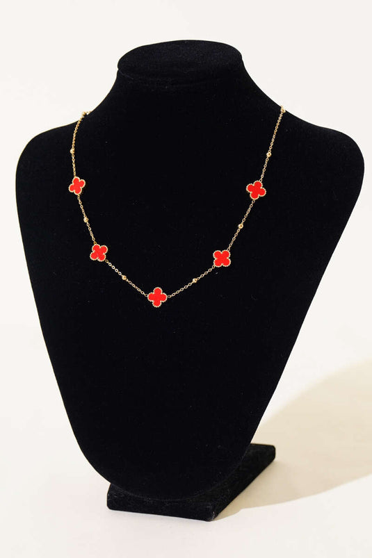 Colorful Mini Clover Necklace Red