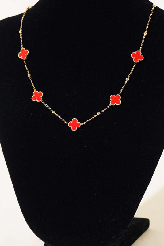 Colorful Mini Clover Necklace Red