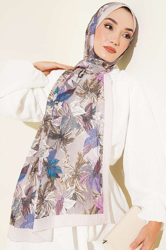 Écharpe Beige À Motifs Feuilles Colorées