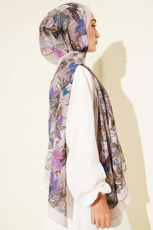 Écharpe Beige À Motifs Feuilles Colorées