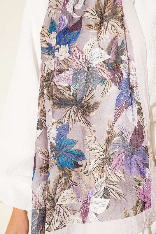 Écharpe Beige À Motifs Feuilles Colorées