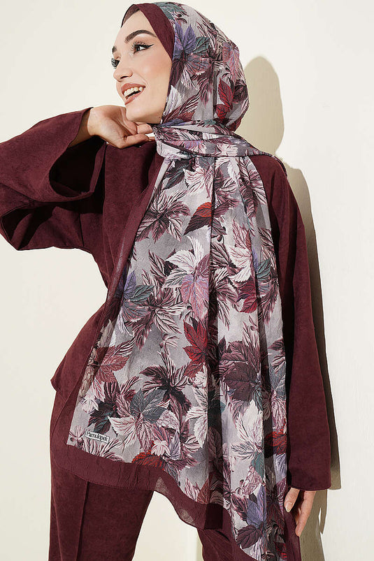 Écharpe À Motifs De Feuilles Colorées Bordeaux
