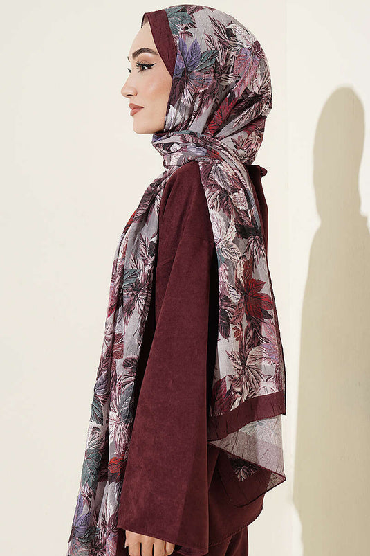 Écharpe À Motifs De Feuilles Colorées Bordeaux