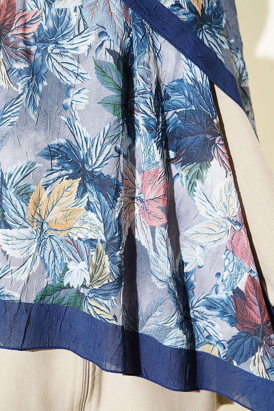 Écharpe À Motifs Feuilles Colorées Marine