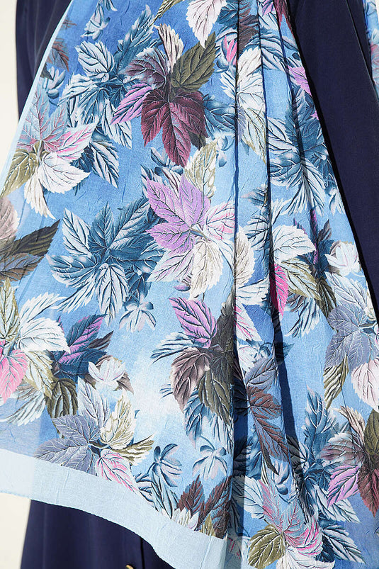 Écharpe À Motif De Feuilles Colorées En Bleu