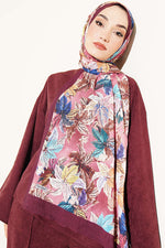 Écharpe À Motif Feuilles Colorées En Aubergine