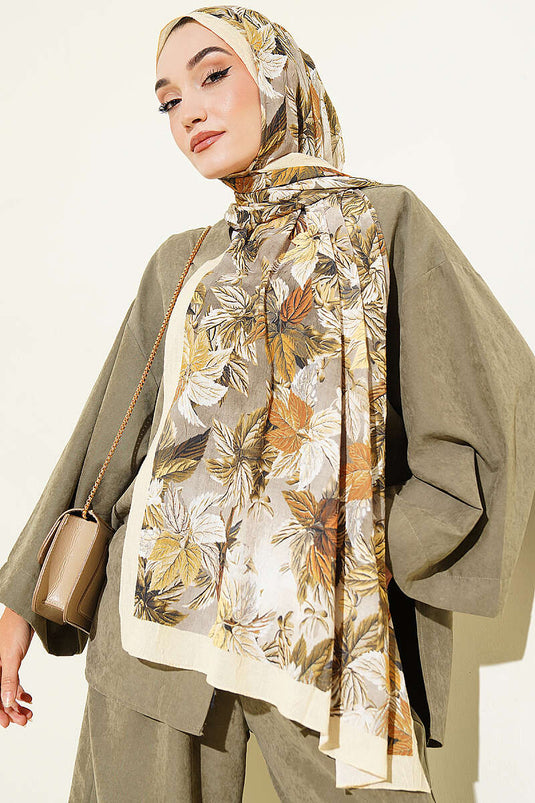 Écharpe À Motif Feuilles Colorées Jaune