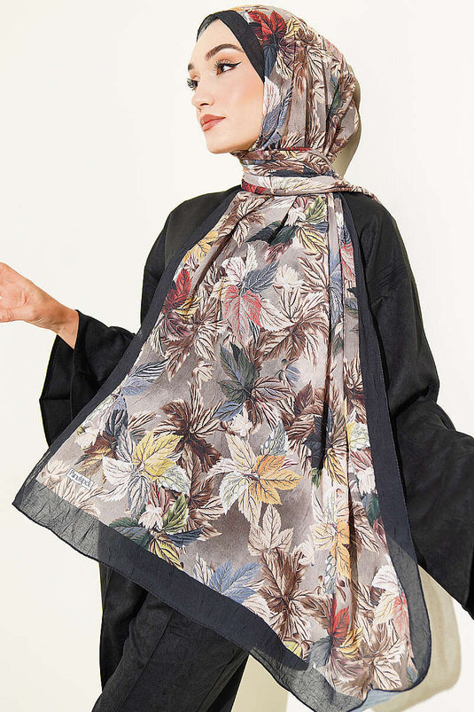 Écharpe Noire À Motifs De Feuilles Colorées