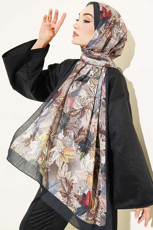 Écharpe Noire À Motifs De Feuilles Colorées