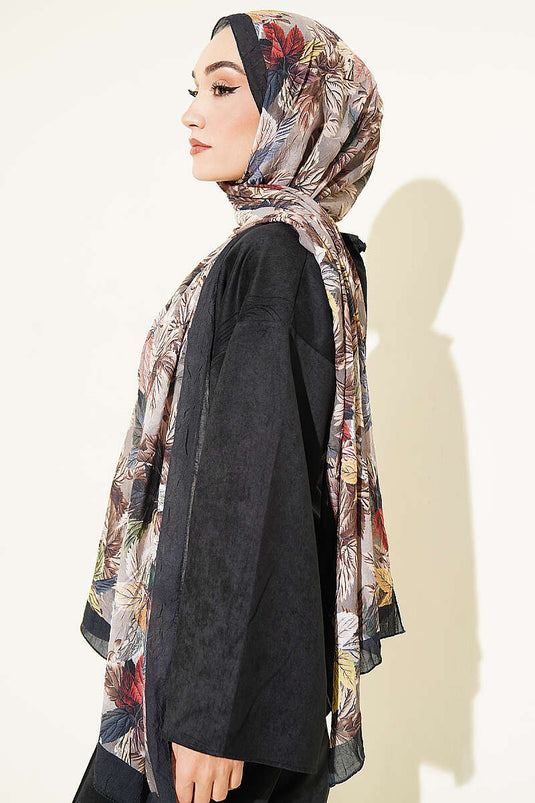 Écharpe Noire À Motifs De Feuilles Colorées
