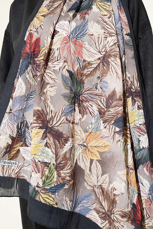 Écharpe Noire À Motifs De Feuilles Colorées