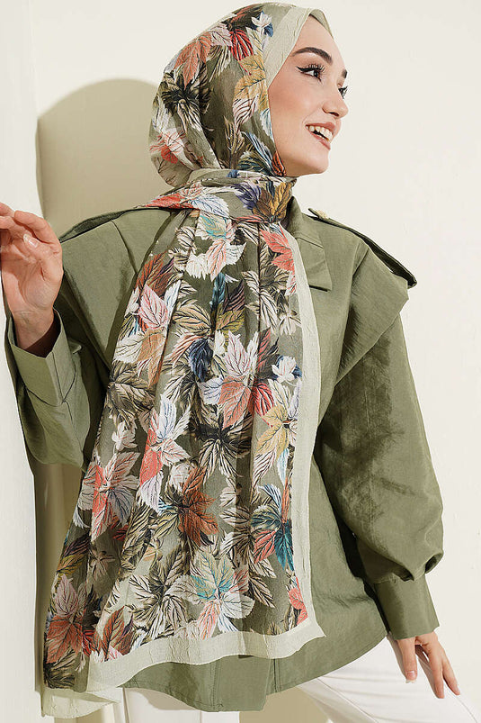 Colorful Leaf Patterned Shawl In Aqua Green