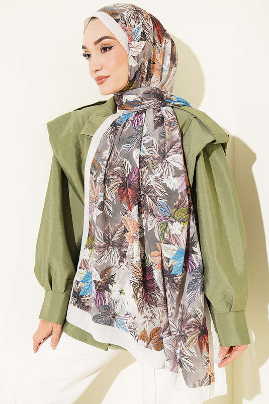 Kaftan Champagner À Motifs Feuilles Colorés