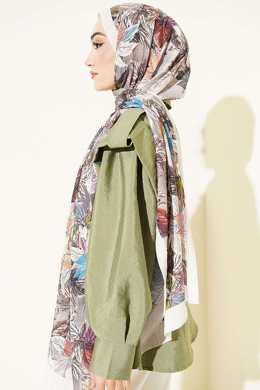 Kaftan Champagner À Motifs Feuilles Colorés