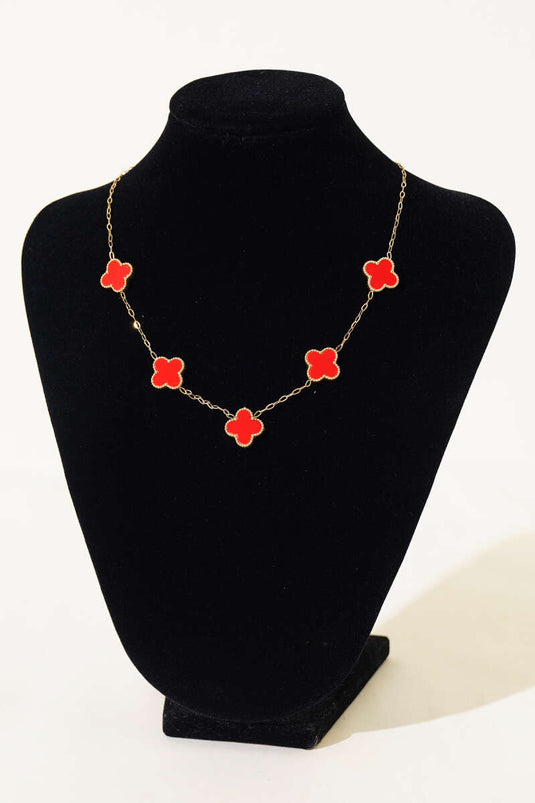 Collier Trèfle Coloré Rouge