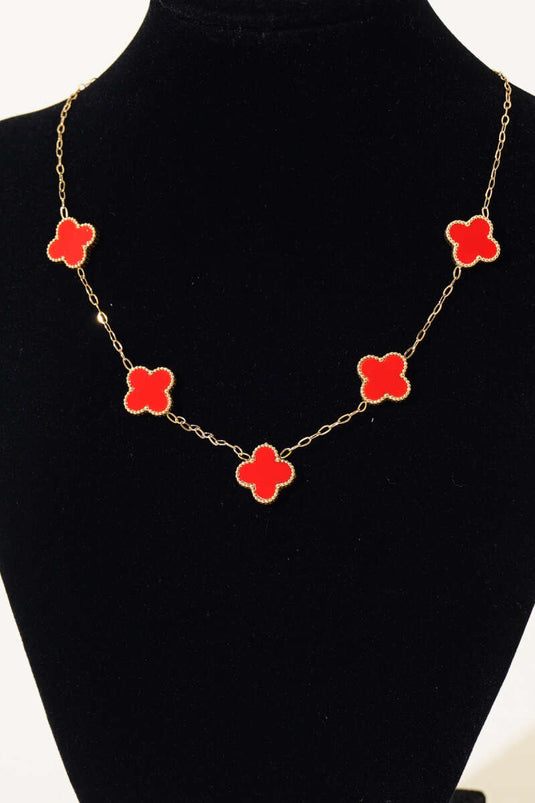 Collier Trèfle Coloré Rouge