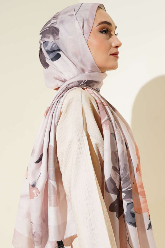 Retro Çiçek Desenli Şal Sütlü Kahve