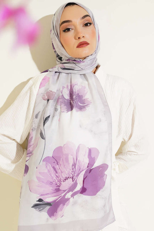 Retro-Schal mit Blumenmuster, Stein