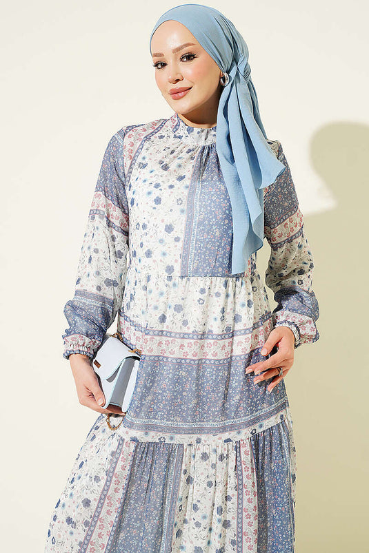 Robe En Chiffon À Fleurs Rétro Marine