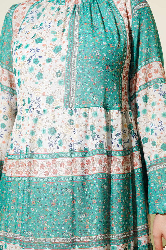Robe En Chiffon À Fleurs Rétro Verte