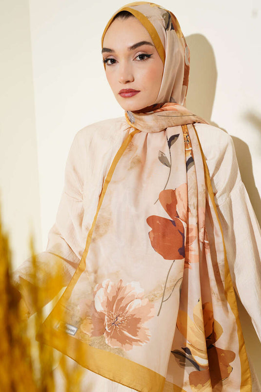 وشاح بنقشة زهور كلاسيكية، أصفر