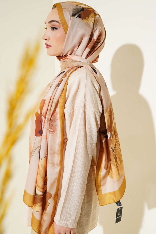 وشاح بنقشة زهور كلاسيكية، أصفر