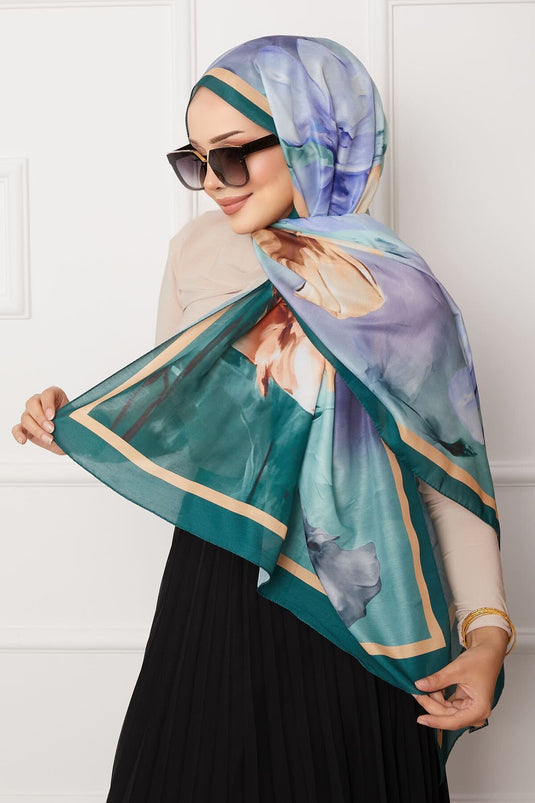 Retro Çiçek Desenli Tesettür Şal 16