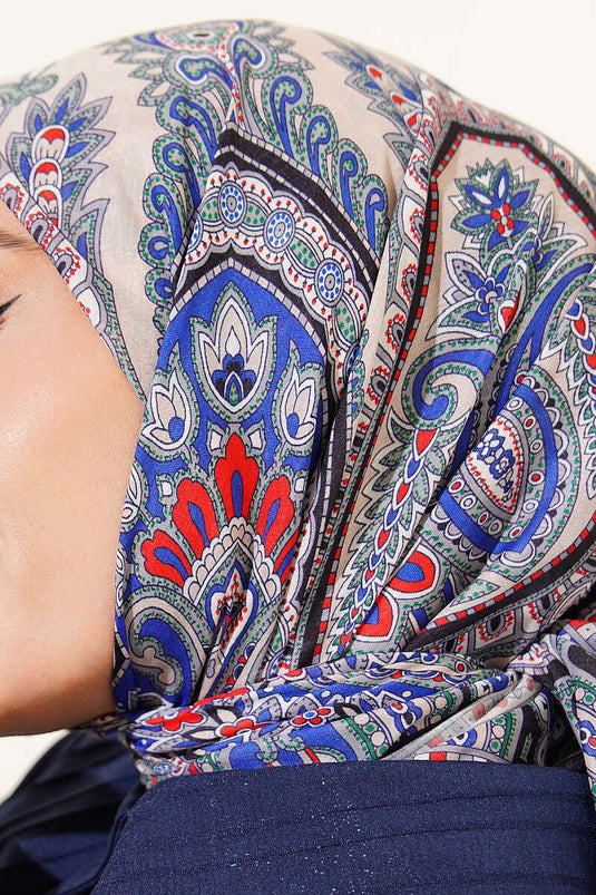 وشاح أنيق بنمط ريترو باللونين الأزرق الداكن والرمادي