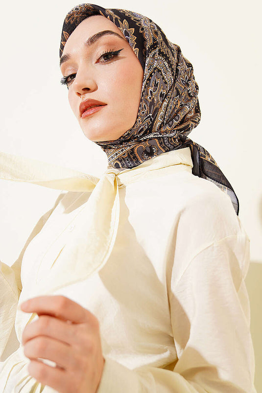 وشاح ريترو ديزين أناقة أزرق داكن أصفر