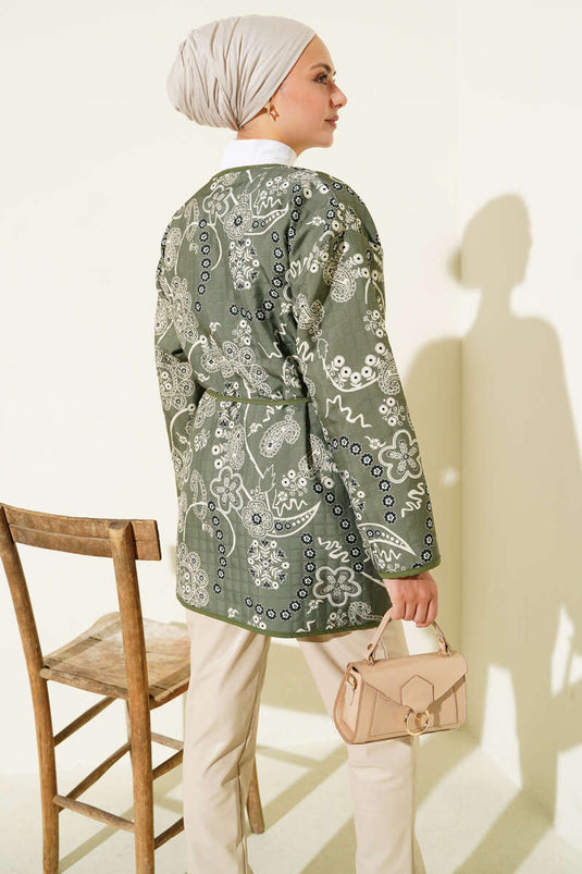 Retro Desen Kapitone Ceket Haki