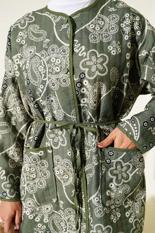 سترة مبطنة بنمط ريترو باللون الكاكي