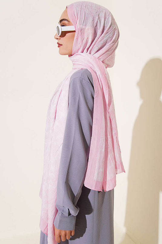 Retro Desenli Bambu Kraş Şal Pembe