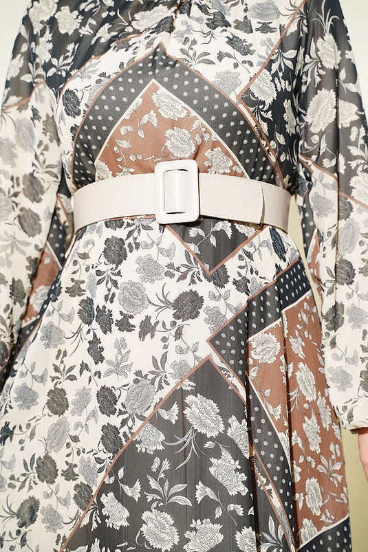 Robe En Chiffon À Motif Rétro Couleur Café