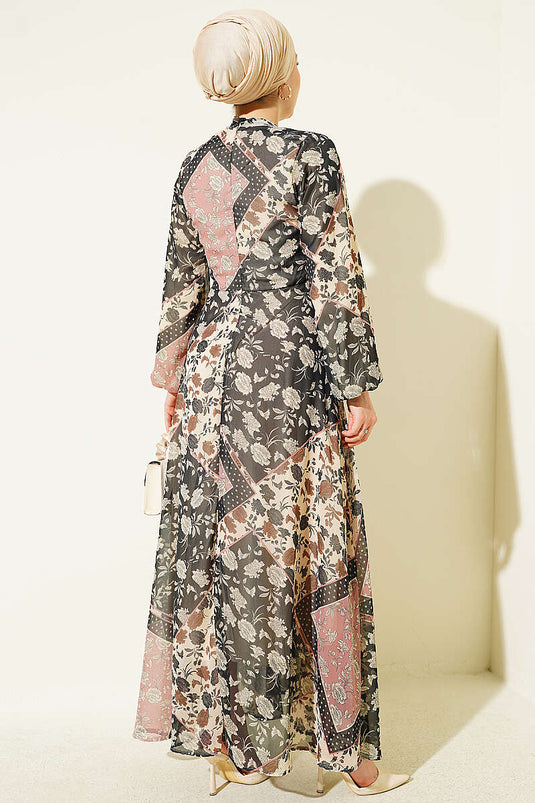 Robe En Chiffon À Motif Rétro Rose Poudré