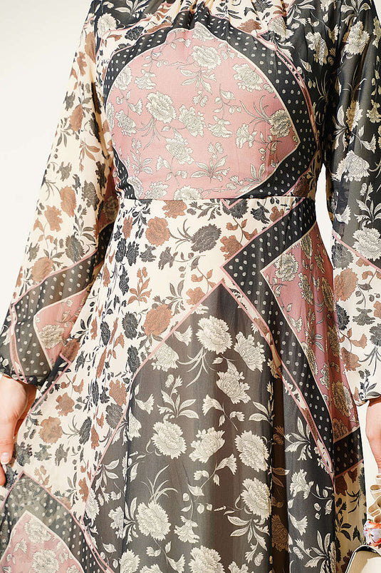 Robe En Chiffon À Motif Rétro Rose Poudré