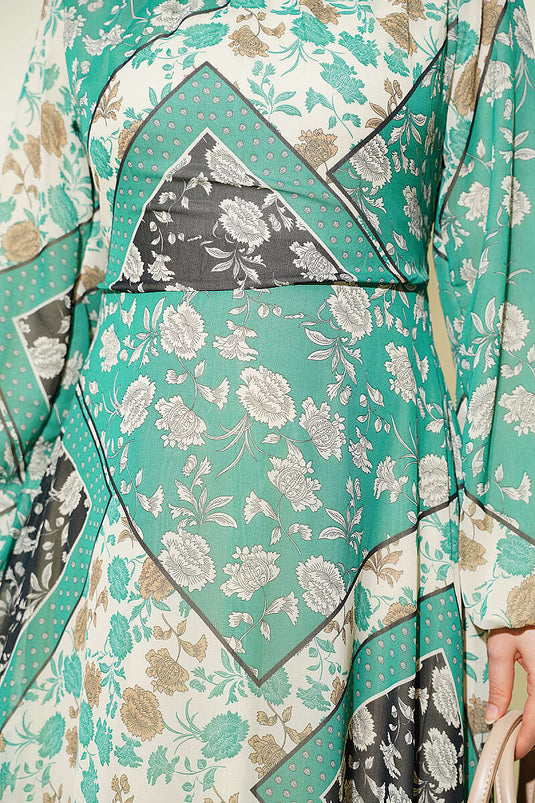 Robe En Chiffon À Motifs Rétro Vert