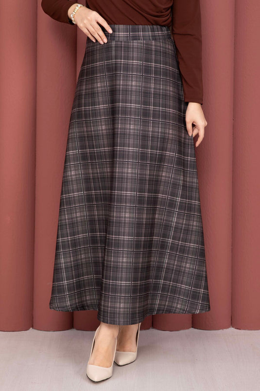 Retro Plaid Pattern Scuba Skirt Beige