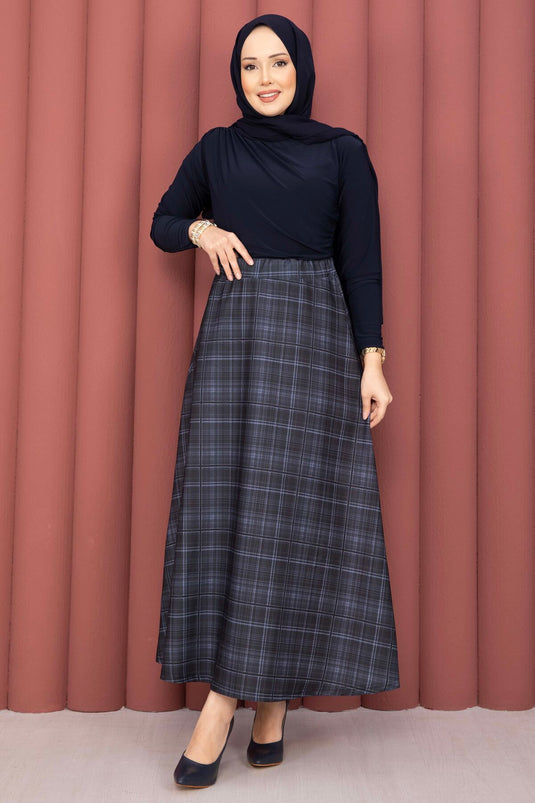 Retro Plaid Pattern Scuba Skirt Lilac