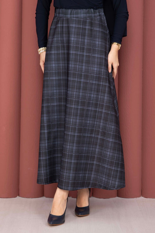 Retro Plaid Pattern Scuba Skirt Lilac