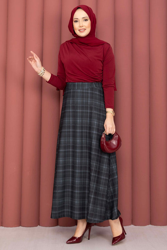 Retro Plaid Pattern Scuba Skirt Black
