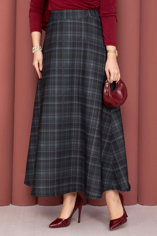 Retro Plaid Pattern Scuba Skirt Black