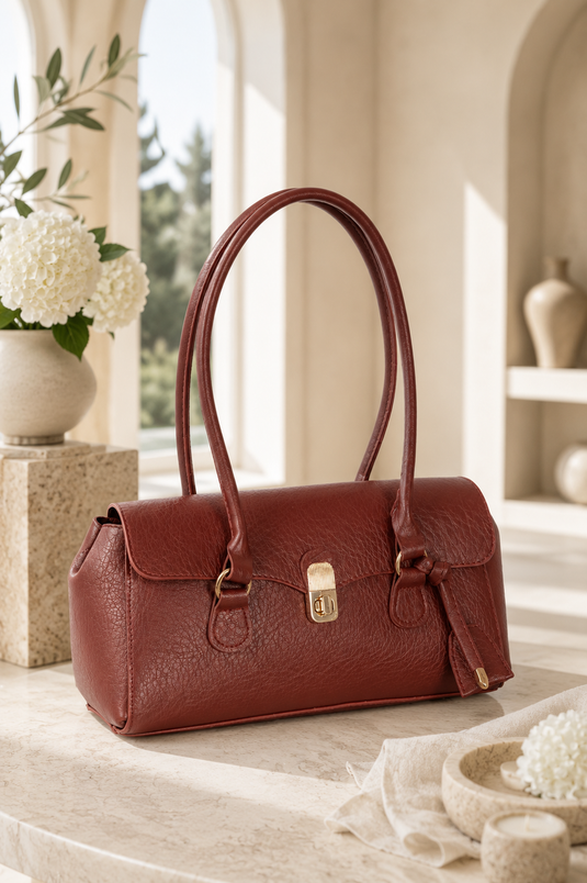 Bolso baguette con cierre retro en burdeos